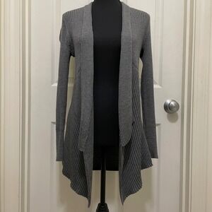 Eileen Fisher Open Front‎ Cardigan Sweater Merino Wool Gray Waterfall Soft Small